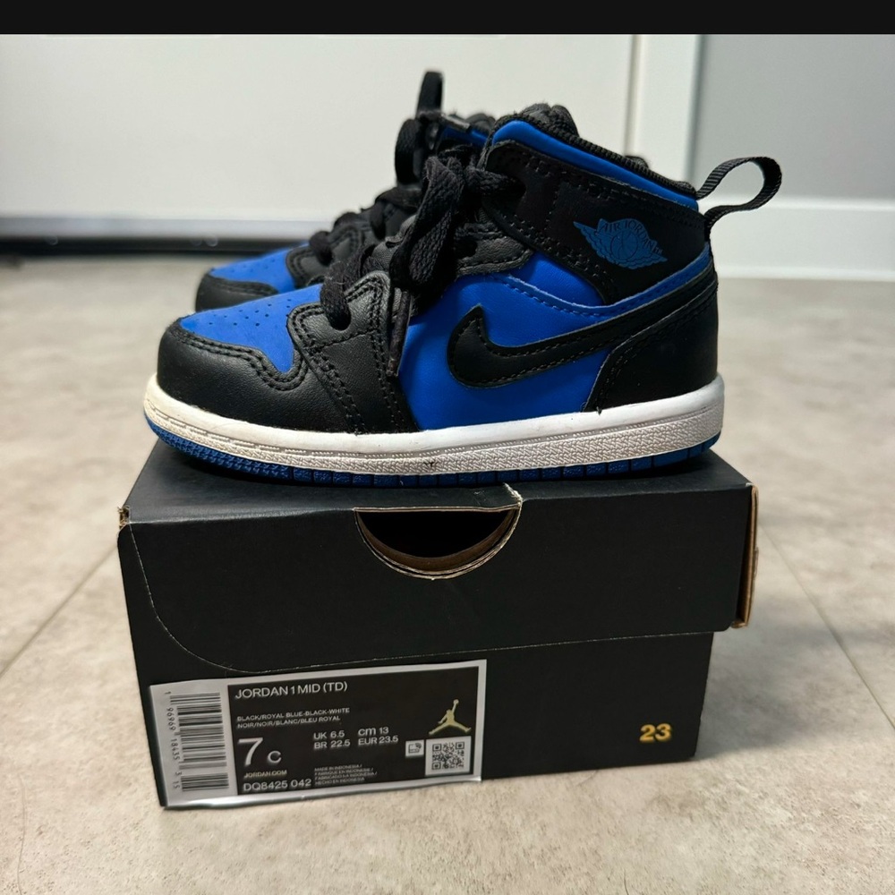 Size 7c toddler - Air Jordan 1 Mid TD ‘Black Royal Blue’ WITH OG BOX